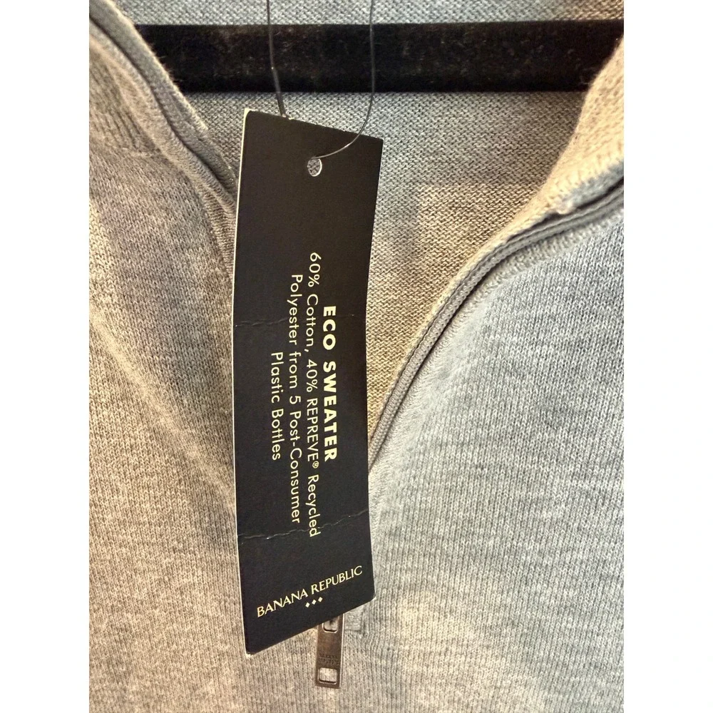 Banana Republic Mens Eco Sweater Gray Cotton Quarter Zip Large NWT